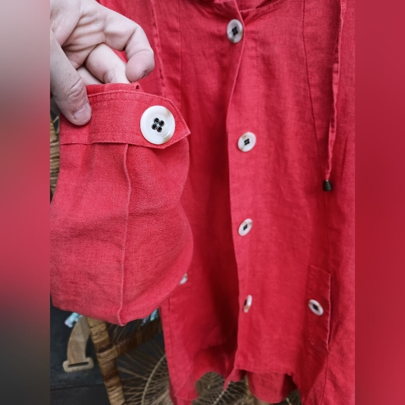 For Cynthia Womens 100% Linen Jacket Size Small Button Up Hooded Asymmetric - Picture 5 of 6